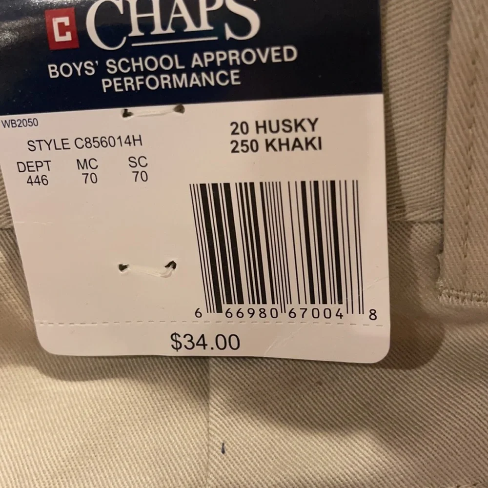 Chaps Boys’ khaki flat front size 20 Husky school approved performance p…‎